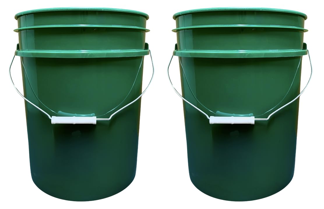 House Naturals 5 Gallon Premium HPDE Plastic Bucket - Made in USA Food Grade Storage Container, BPA Free All Purpose Pail (2, Dark Green)