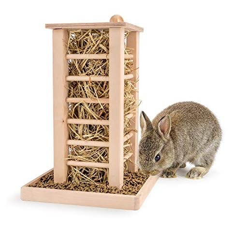 andwe Hay Feeder Less Wasted Wooden Food Feeding Rack for Rabbit Guinea Pig Chinchilla - Standing Pet-self Feeding Hay Manage Cover