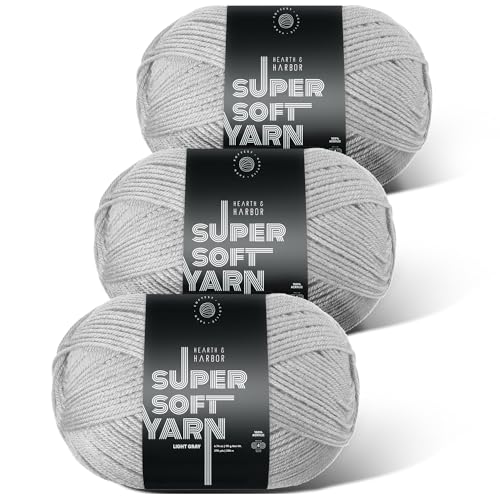 Image of Acrylic Yarn for Crocheting & Knitting - Soft Crochet Yarn for Crocheting, 3 Pack of 370 Yards, Perfect for Crafts & Amigurumi, Medium Worsted Weight 4, Light Grey
