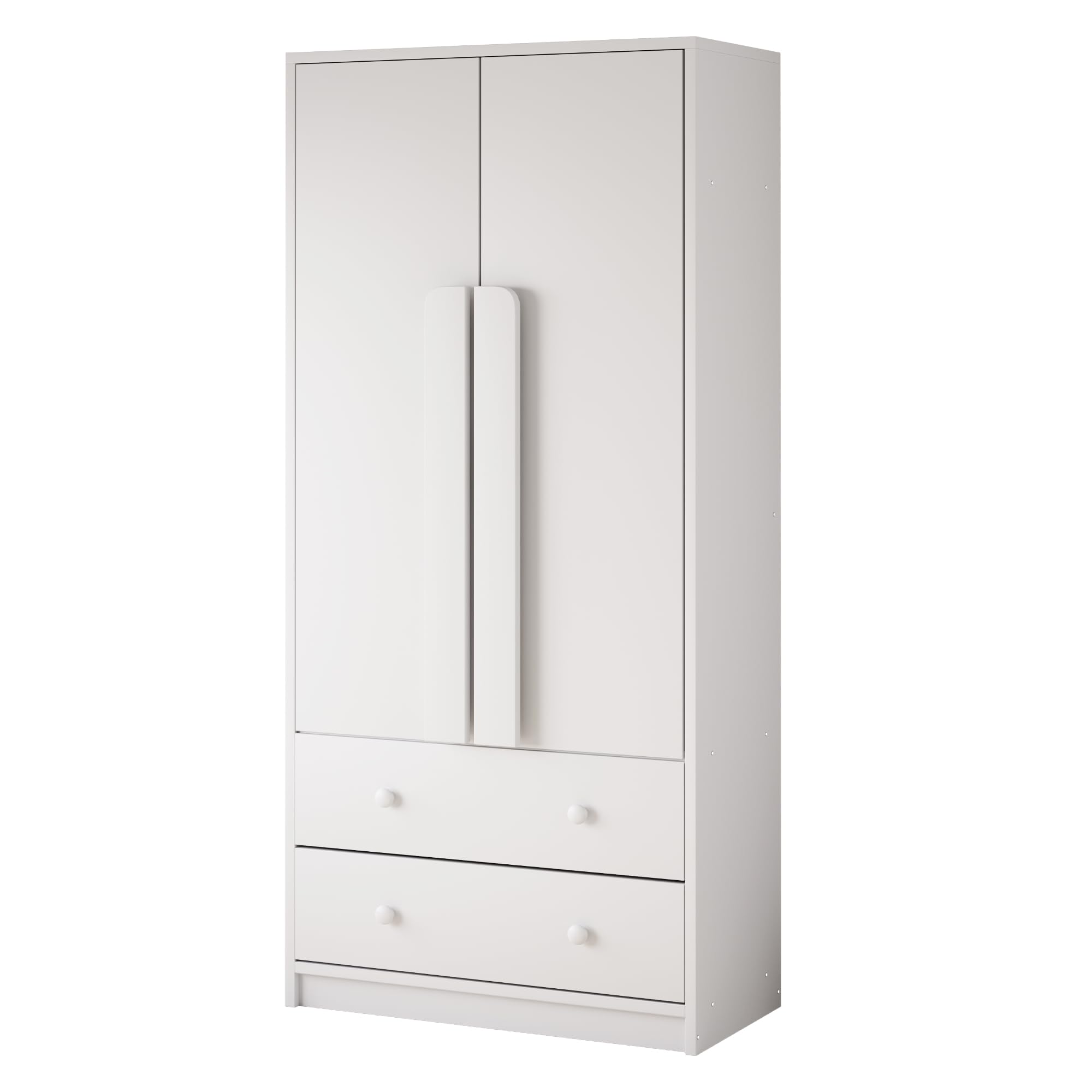 Kleiderschrank, Mehrzweckschrank mit 2 Türen 2 Schubladen, Vielseitiger Drehtürenschrank Garderobenschrank Garderobe Schrank Schlafzimmerschrank, Weiß, 70x40x170 cm