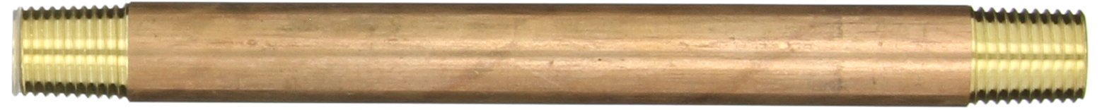 Anderson Metals 38300 Red Brass Pipe Fitting, Nipple, 1/4