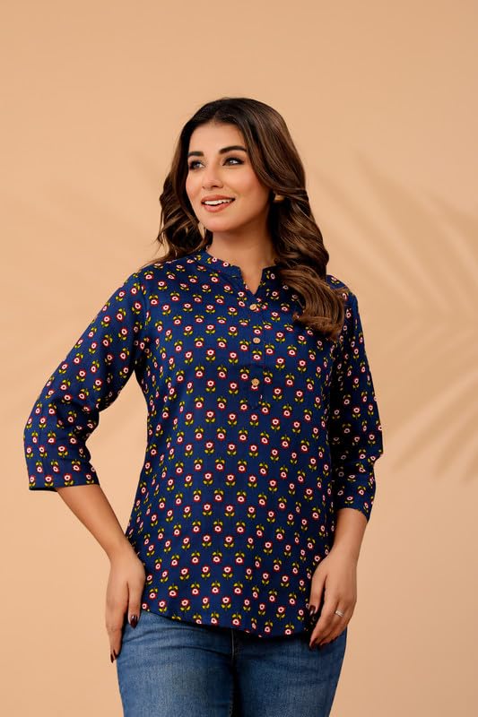 Image of Women's Cotton Printed Kurta Top | 3 /4 Sleeve Straight Kurti Casual Outings