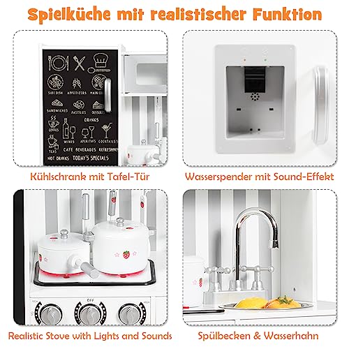 Foto von DREAMADE Kinderküche mit Licht und Sound, Kinderspielküche mit Spüle Herd Kühlschrank Backofen, Holzküche Spielzeugküche, Spielküche aus Holz mit Zubehör für Kinder ab 3 Jahre