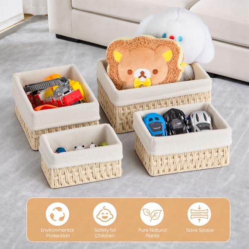 Miniatura 6 de Otauoaea Set De 4 Cestas De Almacenaje Con Forro, Cestas Tejidas De Mimbre Y Yute Apilables Para Baño Y Cocina - Organizadores Rectangulares Para Decoración Del Hogar Beige