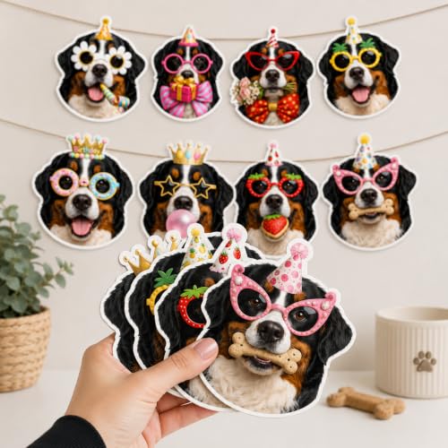Image of Bernese Mountain Dog Birthday Banner, Berne Dog Party Decorations Garland | 8 Unique Berner Faces, Easy to Hang