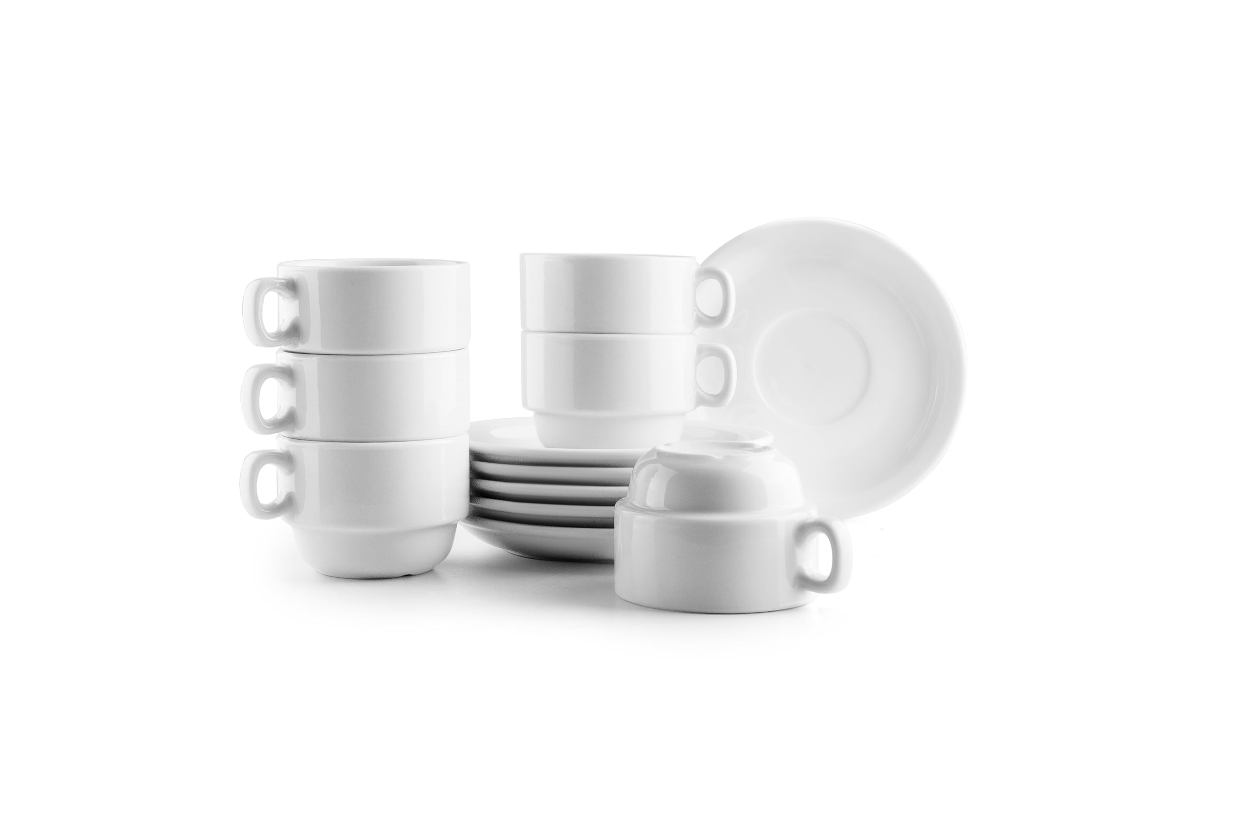 IBILI - Set of 6 170 ml Cups with Saucers Castilla Blanca, Porcelain