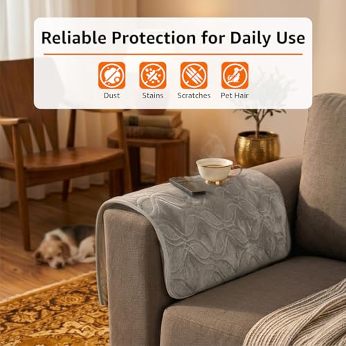 Image of Amazon Basics - Velvet Quilted Make Your Own Sofa Cover |70cm x 70cm| Microfiber Sofa Slipcover (Grey, Set of 2 Armrest)