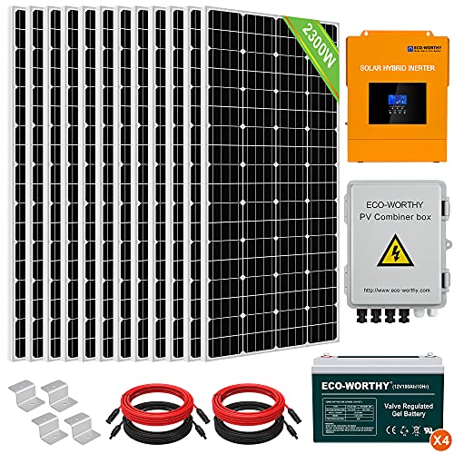 ECO-WORTHY 2400W 9KWH 48V Complete Solar Power System Kit Off Grid Solar Panel Kit with 3500W 48V All-in-one Solar Charge Inverter and 12pcs 195W Solar Panel and Combiner Box and 4pcs 100AH Battery