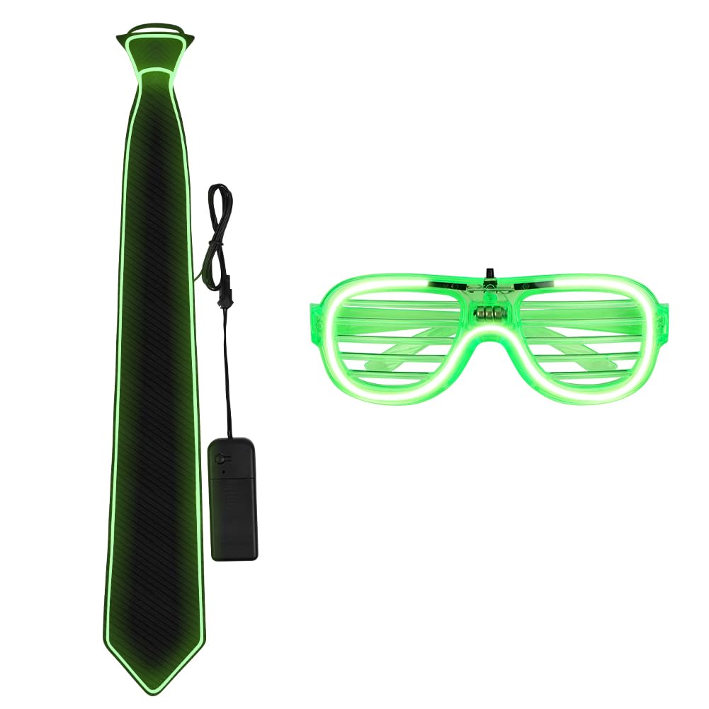 Alaoo LED Light Up Glasses Glow, 2Pcs Light Up Neckties with 3 Flash Modes LED Glow - Image 2