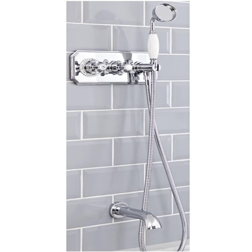 Milano Chrome & White Elizabeth Thermostatic Mixer Valve Hand Shower Bath Spout - Chrome White