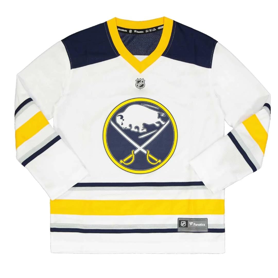 FanaticsYouth Buffalo Sabres Away Replica Jersey NHL Licensed Hockey Jersey  Size L/XL Ages 12-18 Years, White