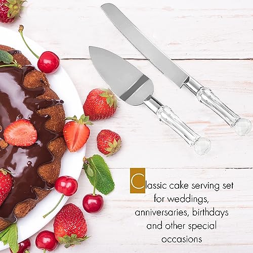 Wedding-Cake-Knife-and-Server-Set-Cake-Cutter-and-Pie-Spatula-Cake-Server-and-Knife-Set-of-2-with-Crystal-Handles-12mm-Thick-Blades-Cutting-Set-for-Birthdays-and-Parties-Crystal-Silver