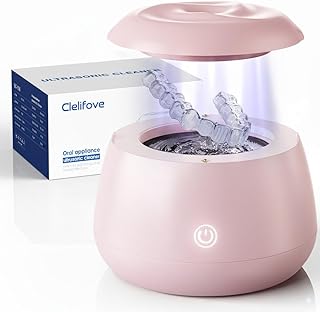 Ultrasonic Retainer Cleaner Machine 48kHz Denture and Aligner Cleaning Pod for Mouth Guards Night Guards Dental Trays Braces Toothbrushes Jewelry with 200ML Capacity (Pink)