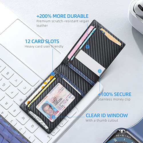 Image of Zitahli Slim Wallet for Men,RFID Blocking Leather Bifold with Money Clip | Minimalist Front Pocket Design, Holds 12 Cards, RFID Protection, Gifts for Men on Birthdays, Father's Day, and Christmas