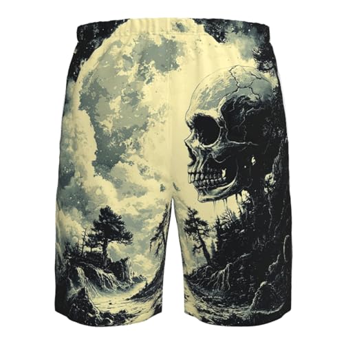 Men's Swim Trunks Bathing Suit Quick Dry Beach Board Shorts - Skull Goth Moon4