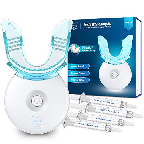 Neitra Teeth Whitening Kit with LED Light, (4Pcs) 3ml 30% Carbamide Peroxide Teeth Whitening Gel, Teeth Whitening Result in 1 Use, 5X LED Accelerator, No Sensitivity Teeth Whitener(White Pro Series)