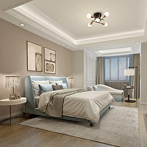 Kaj Hejmo Modern Ceiling Light Fitting- Rustic Semi Flush Mount Chandelier Light- Vintage Industrial Black Ceiling Light Interior for Bedroom Kitchen Dining Room (5-Light)