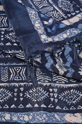 Image of Cotton Silk Printed Dupatta with Tassel Border - Block & Bagru Print - Soft, Lightweight