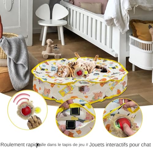 Balle rotative 360° interactive pour chat avec tapis de jeu