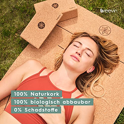 BREEVIN Yogablokken, kurk, set van 2, ecologisch en vrij van schadelijke stoffen, antislip, stabiele en ergonomische yogablokken, accessoires voor yoga, pilates en fitness, onderhoudsvriendelijk en antibacterieel yogablok - Image 4