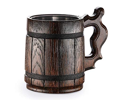 Etno Motif Handmade Wood Mug 20 Oz Stainless Steel Cup Carved Natural Beer Stein Old-Fashioned Brown - Wood Carving Beer Mug Of Wood Wooden Beer Tankard Capacity: 20Oz (600Ml) - Great Gift Idea #TOP1