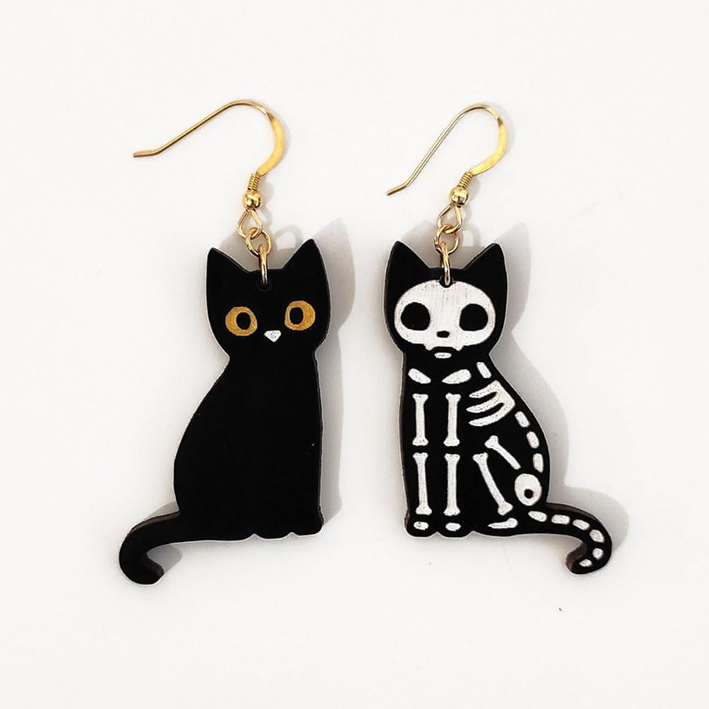 Black Cat Earrings Skull Cat Skeleton Cat Earrings Wooden Black Cat Earring for Women Halloween JEWELRY Gifts - Image 5