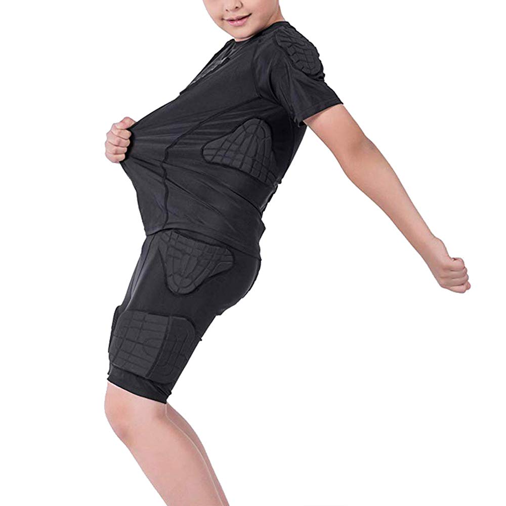 Niños Deportes Camiseta Protectora Acolchada y Pantalones Cortos Hombro Costilla Cuello Protector de Cadera Traje para fútbol Rugby Baloncesto Esquí Snowboard Patinaje Contacto Deportes