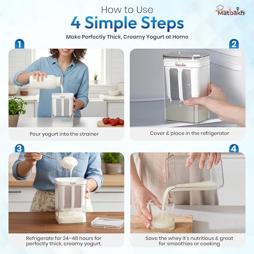 Image of Curd Strainer for Thick Curd & Greek Yogurt | 1100ml BPA-Free Hung Curd Maker | Heavy Duty Yogurt Filter for Labneh & Dahi