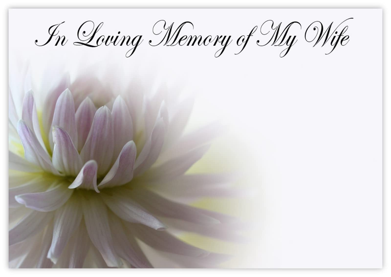 celloexpress In Loving Memory Wife (White Dahlia) Flower Message Cards - 90mm x 125mm - Bereavement Florist Card Sympathy Condolences Notes (Pack of 12)