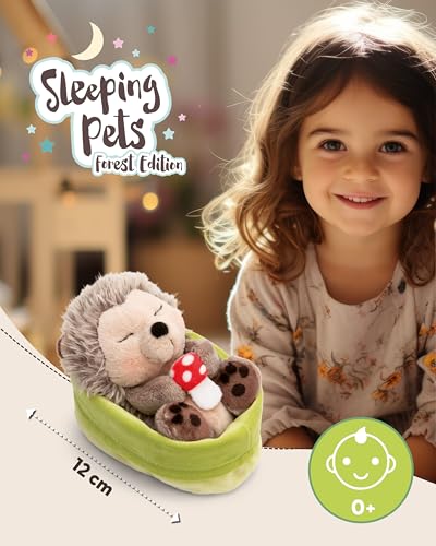 NICI Kuscheltier Igel mit Fliegenpilz schlafend im Körbchen - braun - Stofftier aus weichem Plüsch, niedliches Plüschtier zum Kuscheln und Spielen, für Kinder & Erwachsene - 61583