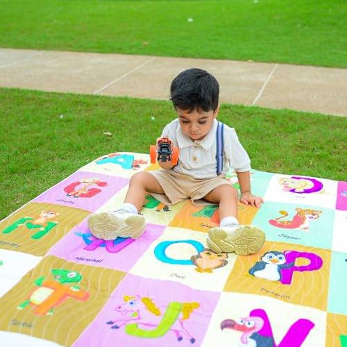 Image of Alphabet Print Picnic Mat - 1.4m x 1.4m | Yoga & Kids mat | Non Toxic| Waterproof, Foldable & Lightweight Outdoor & Indoor Mat | Easy to Carry, Clean & Ideal for Park Beach Camping