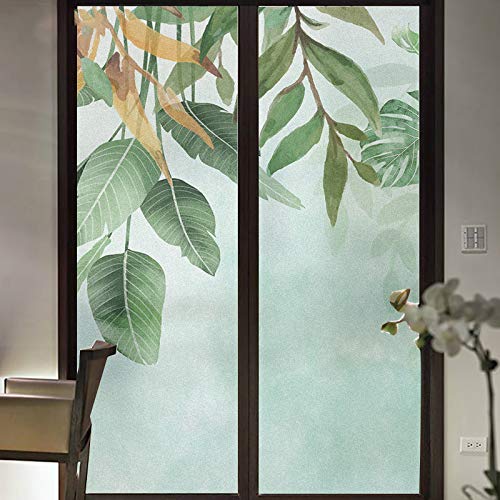 Window Film Privacy Palm Leaf Window Covering Static Cling Window Stckers Frosted Window Clings UV Blocking Heat Control Window Treatment for Home/Office 34.64"x78.74"(88x200cm)