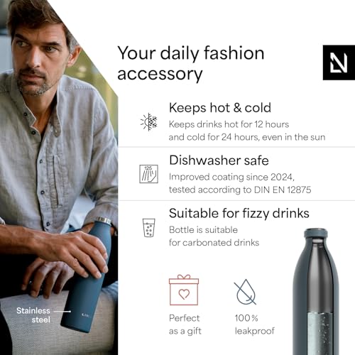Image of LARS NYSOM Stainless Steel Insulated XL Water Bottle 12oz 17oz 25oz 34oz 51oz | Insulated Thermo Flask for Hot and Cold Beverages | Leakproof Drinking Bottle (Stone Blue, XL 50.7oz)