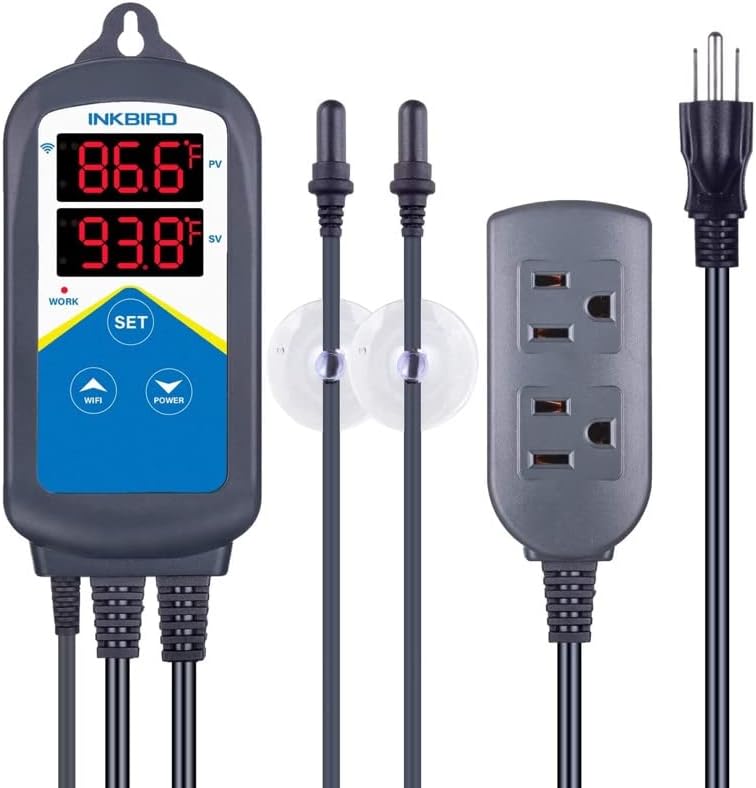 Inkbird ITC-306A WiFi Aquarium Temperature Controller 1100W Double Sockets for Fish Tank Terrarium with Dual Aquarium Probe