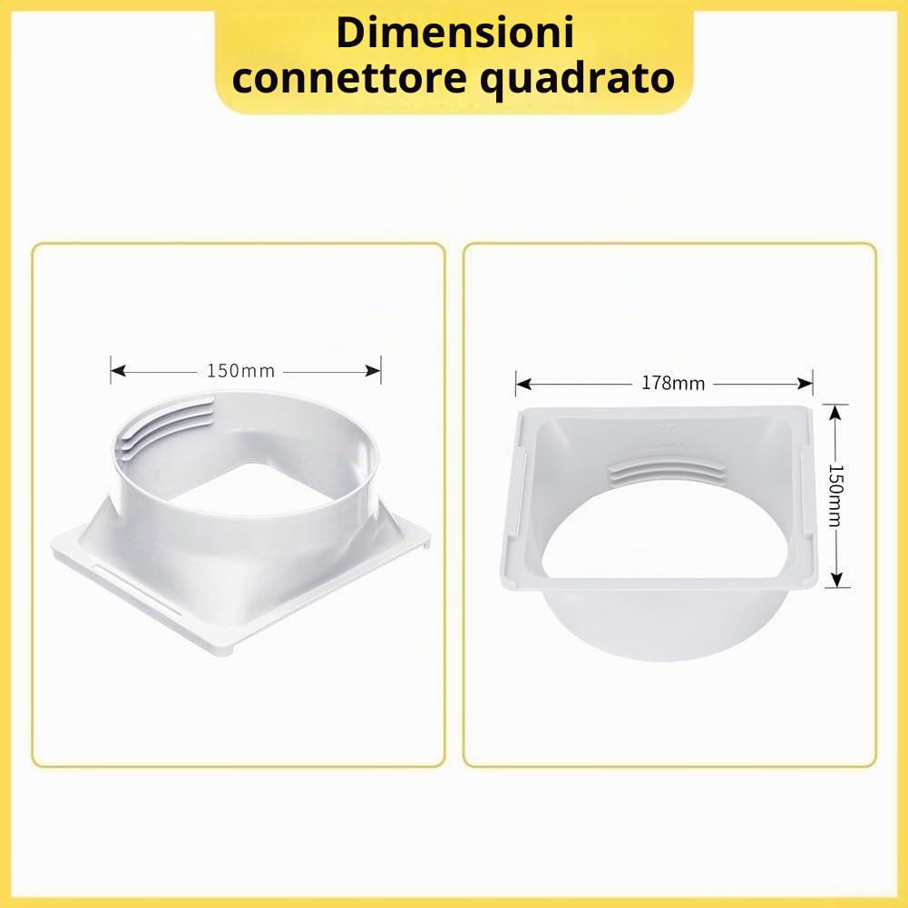 Tubo di scarico portatile AC con connettore quadrato, diametro 15 cm, ABS e polipropilene, lunghezza regolabile per camera da letto, soggiorno, ufficio