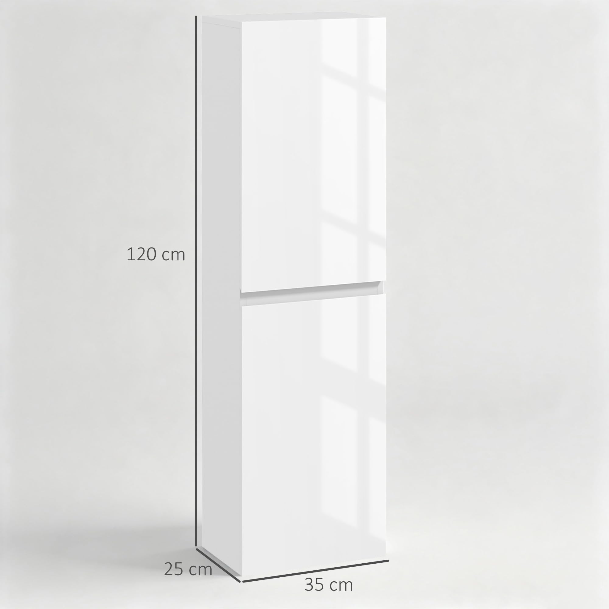 kleankin Mueble Alto de baño, Mueble Alto de almacenaje, Acabado Alto Brillo, estantes Regulables, 2 armarios, Estante de almacenaje de baño, 35 x 25 x 120 cm, Lacado en Blanco