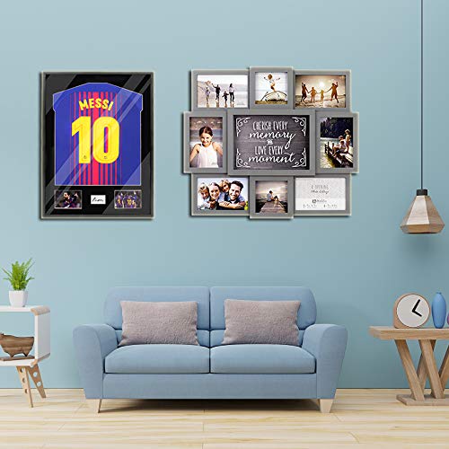 SnailJersey Frame Display Case Wooden Wall Mounted Shadow Box for Baseball Basketball Football Soccer Hockey Sport Shirt, Plus Displaying Two Idol's Photos and One Signature, Black Finish