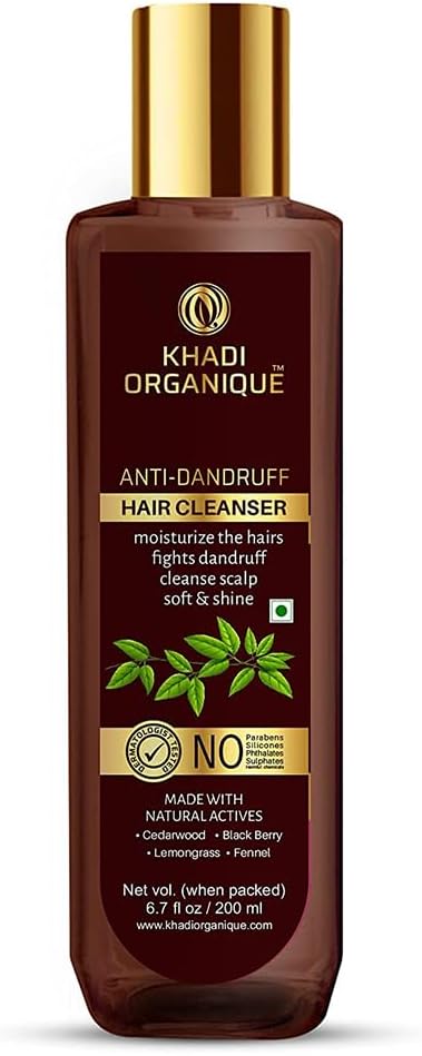 Khadi Organique Anti Dandruff Shampoo with Neem, Hibiscus & Rosemary Extract | Reduces Dandruff, Soothes Scalp & Nourishes Hair | Suitable for Women & Men - 200ml