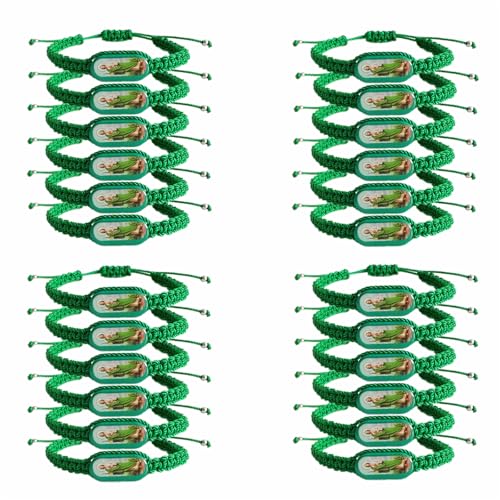 24PCS Virgin Mary Bracelets，Green Saint Jude bracelet Rosary Handmade Mexican bracelets,Virgen de Guadalupe Bracelet San Judas Tadeo Gift For Men Women