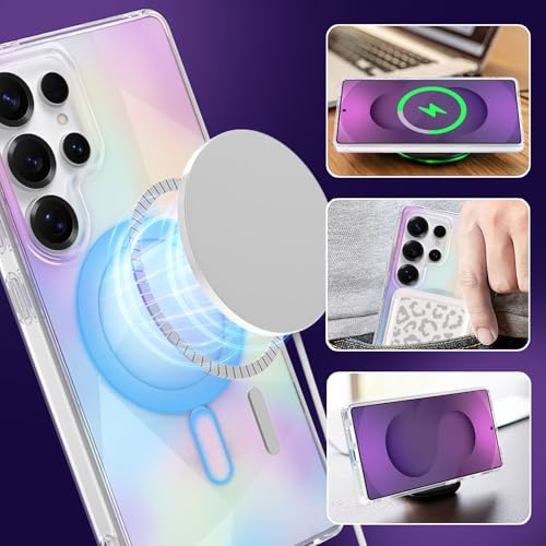 Image of Magnetic Case for Samsung Galaxy S25 Ultra [Compatible with Magsafe] [Anti-Yellowing] [1 Screen Protector] Shockproof Slim Iridescent Sparkly Case for Galaxy S25 Ultra 6.9 inch, Purple