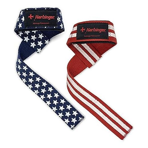 Harbinger Padded Cotton Lifting Straps with NeoTek Cushioned Wrist (Pair), Flag