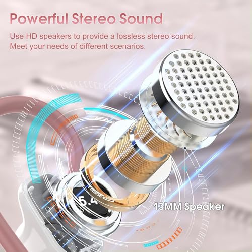 Image of Wireless Earbuds Bluetooth 5.4, 50H Playtime Sport Earphones with Earhooks, HiFi Stereo Bluetooth Hearphones with 4 ENC Noise Cancelling Mic, IPX7 Waterproof Over the Ear Buds for Gym /Running, Rose