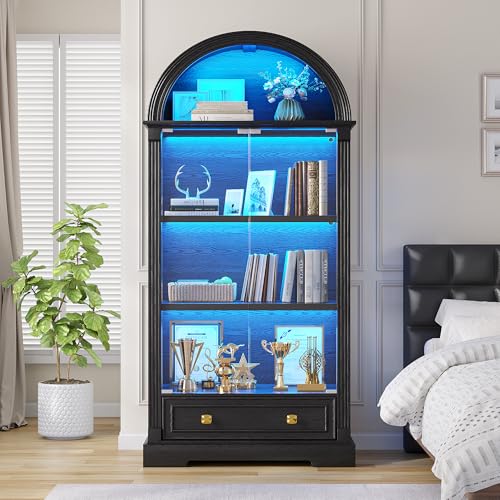 Image of TAGELIER Arched Display Cabinet with Glass Doors & LED Light