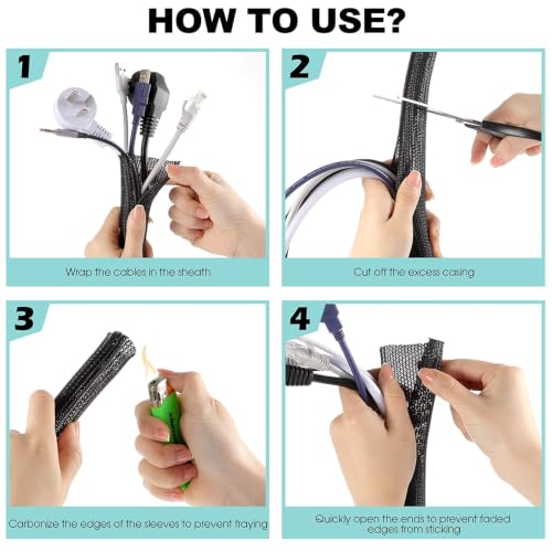 Image of Cable Organiser Sleeve Wire Organise Wire Cover for Cable Management (2 M) | Self-closing braided sleeve keeps cables tidy, wear and heat resistant, and can be cut to fit desks, TVs, PCs or vehicles