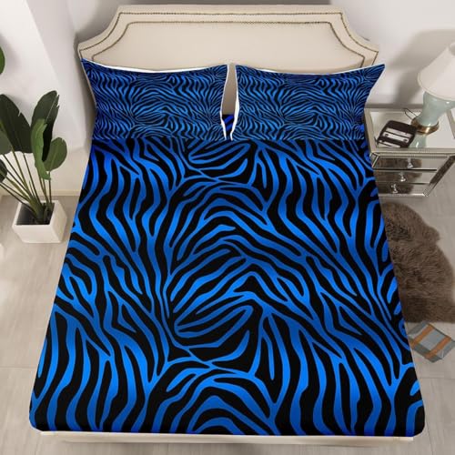 Latwerio Sábana Bajera 105x200 Infantil Rayas de Cebra 3D Sabanas, Arte Abstracto de Microfibra Suave y Cómoda Funda de Colchón Sábana con Elástico y Bolsillo Profundo 30 cm, Sabanas Cama 105, T871