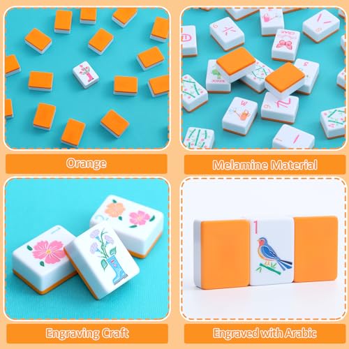 Image of 2026 American Mahjong Tile Set, 160 Orange Engraved Melamine Mahjong Tiles with Mahjong Tile Bag and Mahjong Accessories