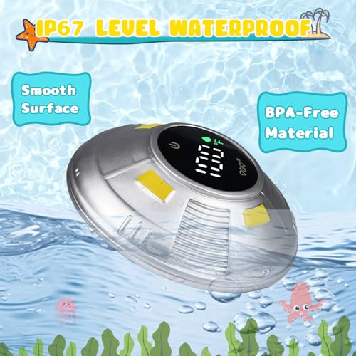 Image of Baby Bath Thermometer - Digital Floating Water Thermometer with LED Display & Color Temperature Alerts, Rechargeable Bath Toy for Infant Bathtub Safety, Newborn Bath Essentials Gift