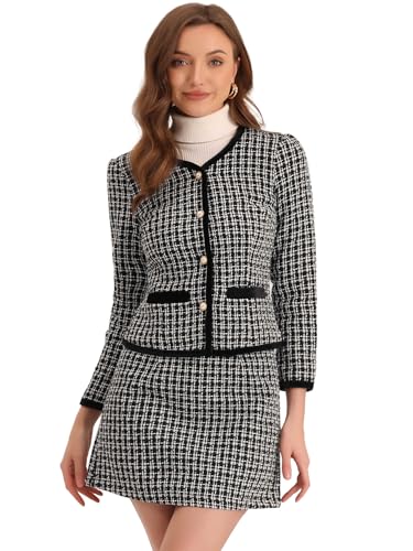 Ensemble veste et jupe en tweed Allegra K pour femme costume noir chic