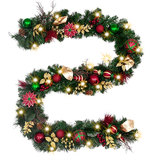 Valery Madelyn Pre-Lit 9 Feet/106 Inch Farmhouse Road Red Green Gold Christmas Garl