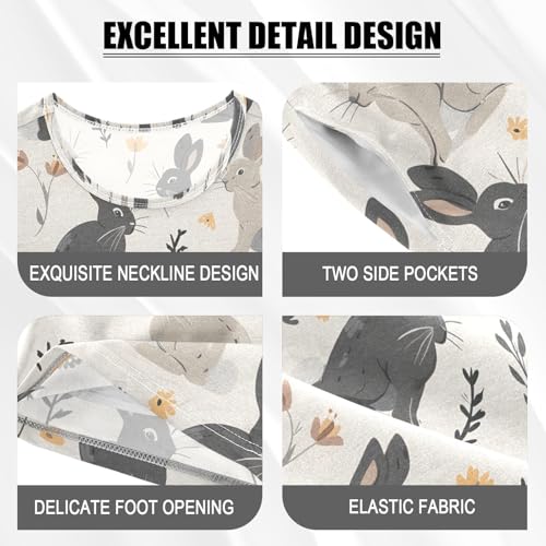 ALAZA Rabbit Bunny Cute Leaves Pajamas Set Short Sleeve Cotton Sleepwear Summer Pjs 2 Piece 5-14Y4